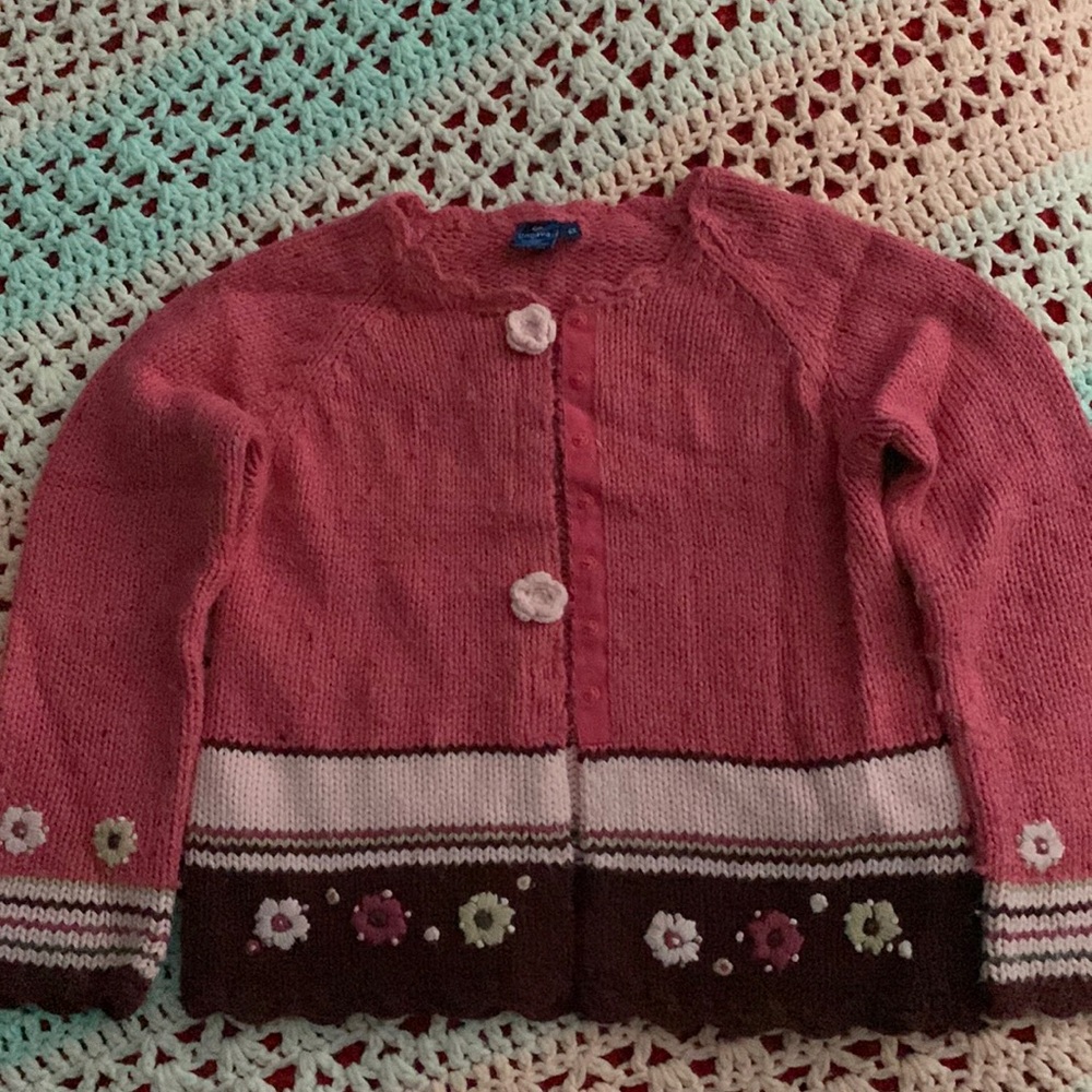 Ungava Pink Maroon French Cardigan with Rosettes